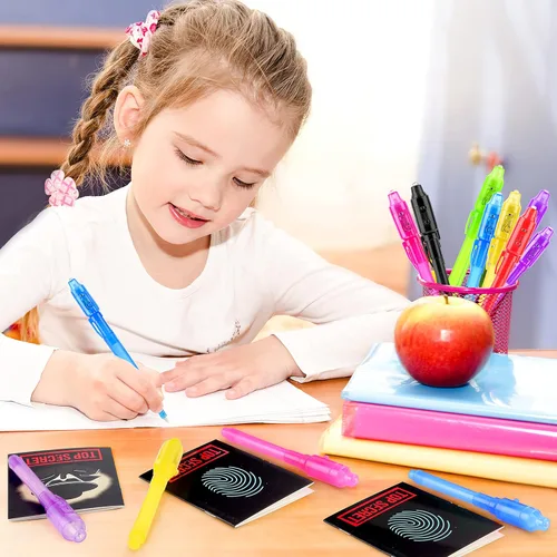 Miniatura 6 de Bolígrafos de tinta invisible GIFTINBOX con luz UV para niños, bolígrafos espía para regalos de fiesta para niños de 8 a 12, paquete de 24