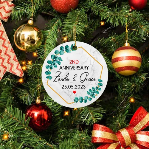 Miniatura 4 de Recuerdo personalizado para el segundo aniversario del señor y la fecha para pareja, adorno de aniversario de boda, decoración de árbol de Navidad