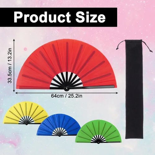 Miniatura 3 de Abanicos de mano plegables grandes para baile de línea, ventilador de rave de 13 pulgadas para bodas, fiestas, festivales y espectáculos de baile