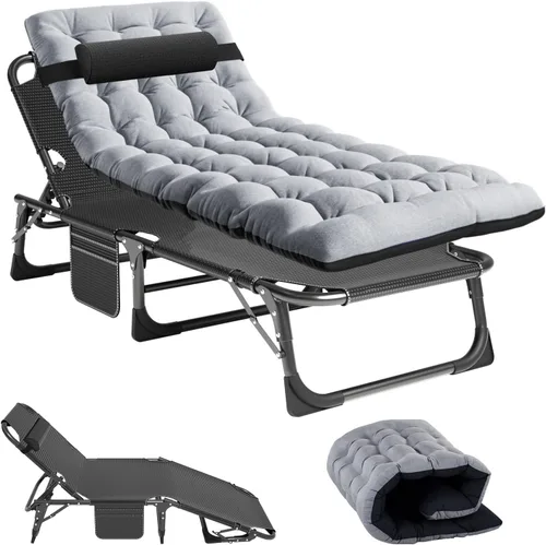 Barbella Catres plegables para campamento, catres de dormir para adultos, tumbona plegable ajustable de 4 posiciones para patio al aire libre, silla