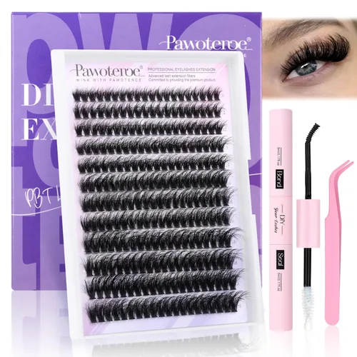 Miniatura 14 de Extensiones de pestañas Pawotence, racimos de 280 piezas, pestañas individuales en racimo, extensiones de pestañas 50D, mezcla de 9-16 mm, racimos