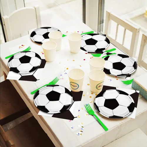Miniatura 6 de 50 platos y servilletas de fútbol para invitados, suministros de fiesta, decoración de fiesta de cumpleaños de fútbol, juego de vajilla desechable