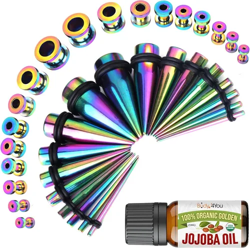 Miniatura 54 de BodyJ4You kit de 37 piezas de diferente calibre para dilatar perforaciones de oreja, aceite de jojoba, 14G-00G, acero quirúrgico
