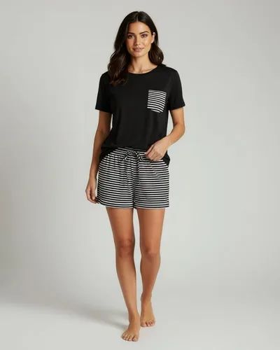 Miniatura 4 de Real Essentials Paquete de 2 Conjunto de pijama corto de manga corta para mujer - Ropa de dormir cómoda, ligera y suave para descansar