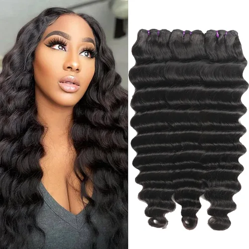 Miniatura 34 de Paquetes de cabello brasileño suelto de onda profunda con cierre, 3 paquetes y cierre de cabello humano de 10, 12, 14+10 pulgadas, 100% sin