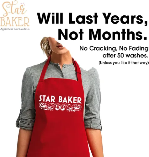 Miniatura 4 de Donkey Tees Star Baker - Delantal para hornear – 2 bolsillos delanteros de cocina, unisex, ajuste largo con lazos traseros