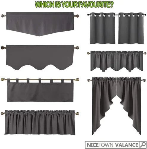 Miniatura 8 de NICETOWN Home Fashion - Cortinas de cocina con bolsillo para poste, cenefa festoneada a medida, cenefa festoneada sólida para ventana de Marrón