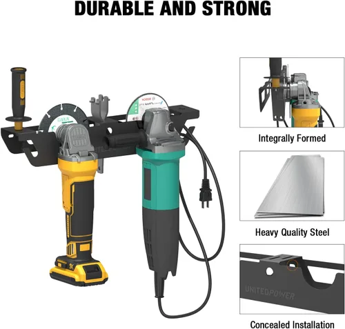 Miniatura 2 de UNITEDPOWER Soporte de amoladora angular - Estante de almacenamiento/soporte de 4 bahías con colgador de cable, soporte de montaje en pared
