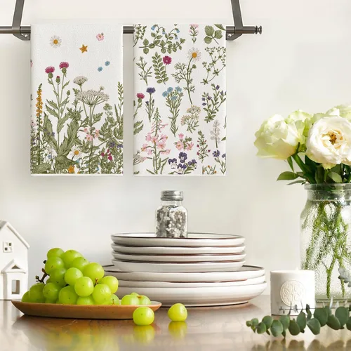 Miniatura 2 de Artoid Mode Toallas de Cocina con Flores Silvestres, Toallas de Cocina de Hojas de 18x26 Pulgadas, Toallas de Mano para Decoración Festiva, Juego