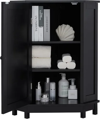 Miniatura 9 de Armario de almacenamiento de esquina para el hogar, gabinete de piso triangular para baño, gabinete de esquina independiente de madera con puerta