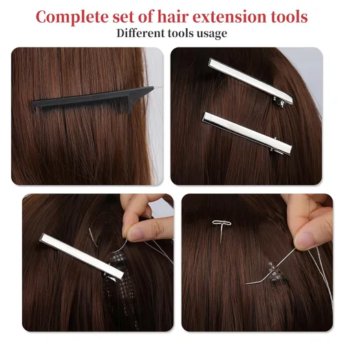 Miniatura 5 de Kit de herramientas de extensión de cabello, 5 colores, 1000 piezas de micro anillos de silicona con extensión de cabello, alicates para quitar