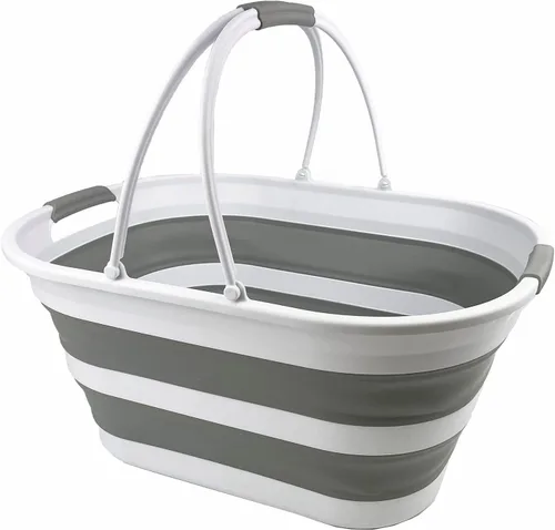 Miniatura 13 de SAMMART Cesta plegable de plástico para la ropa sucia de 38 litros (10 galones), contenedor de almacenamiento plegable, tina de lavado portátil