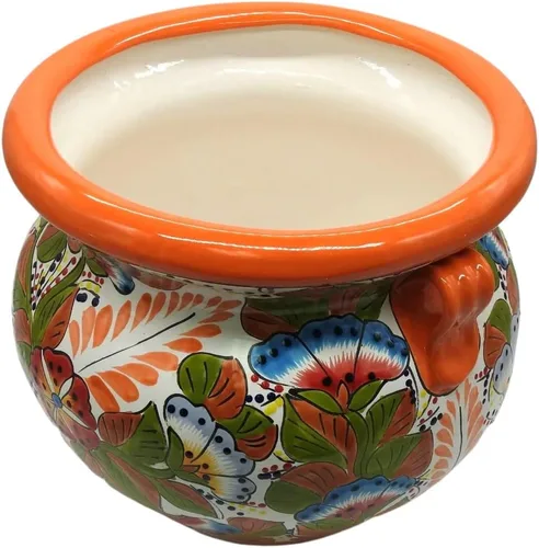 Miniatura 6 de Michoacana - Maceta mediana pintada a mano, para interiores y exteriores, multicolor Naranja