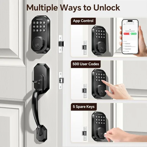 Miniatura 3 de Ulecoce Cerradura de puerta inteligente WiFi para puerta delantera, cerradura de puerta de entrada sin llave con control de aplicación, juego