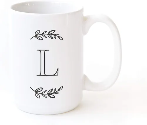 Miniatura 9 de The Cotton & Canvas Co. Manhattan Wreath - Taza de café personalizada con monograma inicial con letra A, taza de café de cerámica de porcelana. Para
