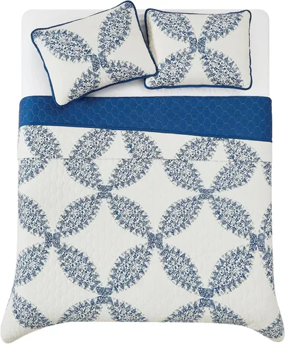 Miniatura 4 de CANNON Abigail - Juego de edredón de poliéster de 2 piezas, color crema y azul, tamaño individual/individual XL, con temática floral, para hombres