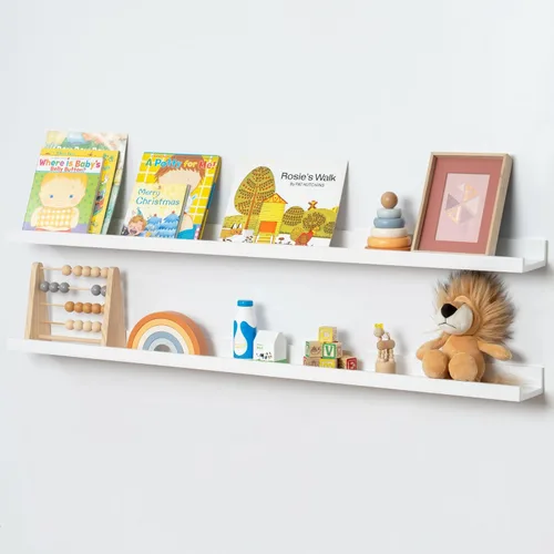 Miniatura 61 de FLYJOE Estante de repisa de fotos para pared, 24 pulgadas de madera de fresno maciza, estantes para libros de guardería, estantes flotantes