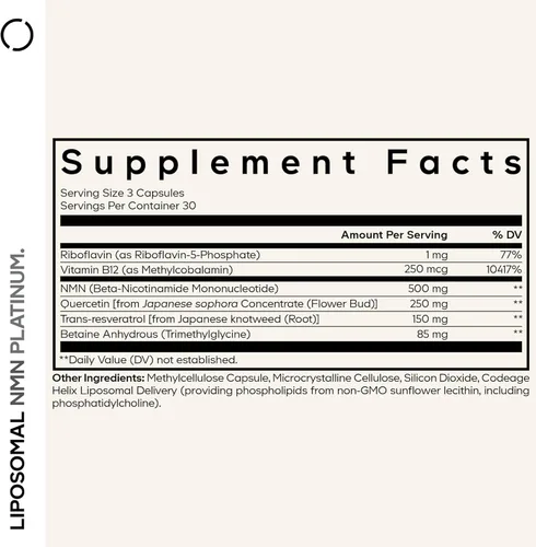 Miniatura 2 de Codeage Platino liposomal NMN - Suplemento NMN de 500 mg, mononucleótido de nicotinamida, precursor de NAD - Quercetina, resveratrol, betaína TMG