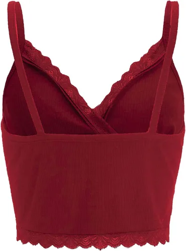 Miniatura 2 de MakeMeChic Camiseta corta sin mangas con cuello en V y ribete de encaje Y2K para mujer