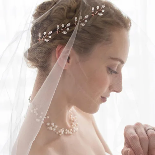 Miniatura 6 de 12 horquillas para el pelo de novia, accesorios de cristal, perlas de diamantes de imitación para novias, damas de honor, accesorios de boda Oro rosa