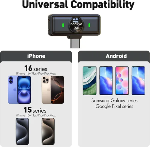 Miniatura 4 de Micrófono Lavalier inalámbrico magnético para Android, iPhone (2 TX+1 RX+estuche de carga), cancelación inteligente de ruido de 2.4 GHz, rango de 82