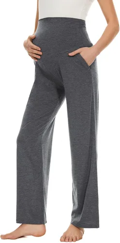 Miniatura 13 de Ecavus Pantalones de maternidad anchos y rectos para mujer, versátiles, cómodos, palazzo, elásticos, con bolsillos