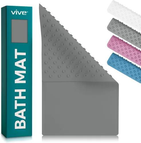 Miniatura 10 de Vive Tapete de baño antideslizante con ventosas, tapete de goma extragrande de 28 x 16 pulgadas para seguridad y comodidad, agarre patentado que