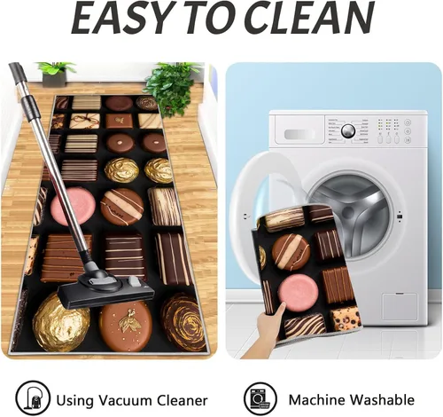 Miniatura 6 de 3D Chocolate Patchwork Kitchen Mat Set of 2 Pcs, Non Slip Kitchen Rug Brown, Retro Geometric Washable Absorbent Floor Mat Runner Rug, Cushioned