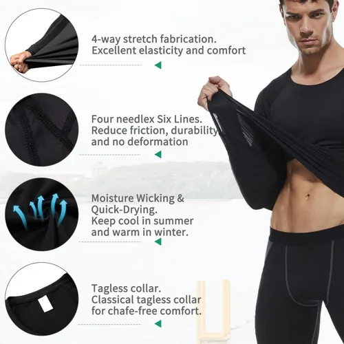 Miniatura 5 de Men's Compression Shirts Long Sleeve, Base-Layer Quick Dry Workout T Shirts Sports Running Tops for Gym