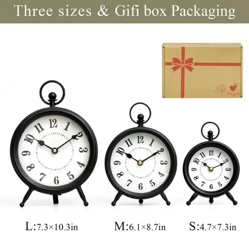 Miniatura 3 de EMAX HOME - Reloj de escritorio y estante negro pequeño, 4.7 x 7.3 pulgadas, reloj de mesa retro elegante con cubierta de vidrio, reloj decorativo