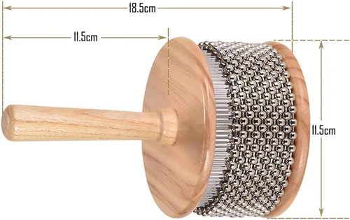 Miniatura 3 de Heysland Cabasa de madera instrumento musical de percusión de metal con cuentas de cadena y cilindro Pop Hand Shaker para banda educación musical