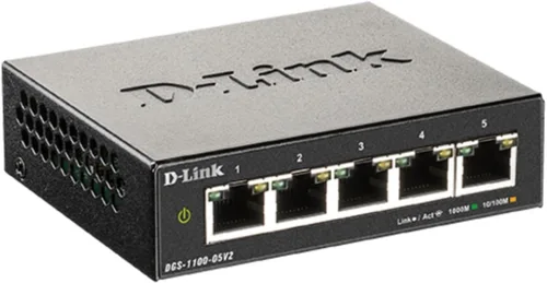Miniatura 5 de D-Link Conmutador Ethernet gestionado inteligente Gigabit de 5 puertos, L2, VLAN, QoS, IGMP Snooping, LAG, interfaz de usuario web, metal resistente