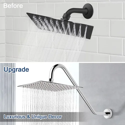Miniatura 5 de NearMoon Brazo de extensión de ducha en forma de J, extensor de altura de cabezal de ducha de acero inoxidable con brida, diseño de tubo elevador