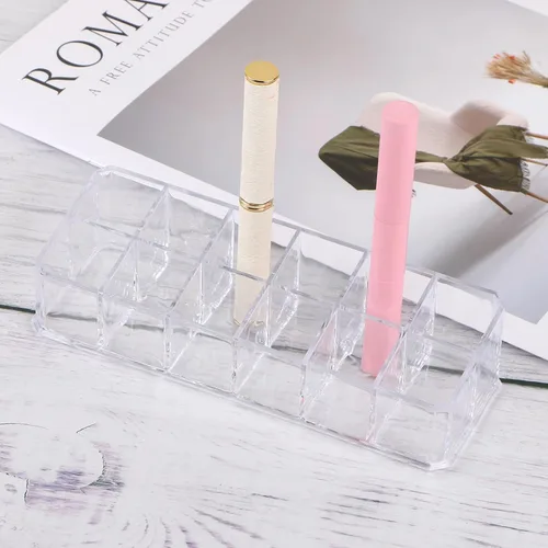 Miniatura 4 de Estuche organizador de lápiz labial acrílico de 12 ranuras, organizador transparente de maquillaje cosmético, soporte para almacenamiento