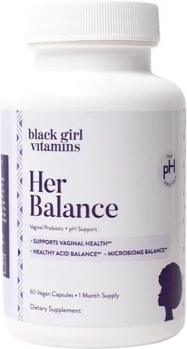 Black Girl Vitamins - Probióticos vaginales Her Balance - Apoyo diario del microbioma para mujeres - 10 mil millones de UFC Lactobacillus Crispatus