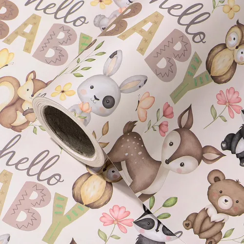 Miniatura 8 de WRAPAHOLIC Rollo de papel de regalo Kraft Animal - Mini Rollo - 17 pulgadas x 16.5 pies - Diseño de mono, elefante y dinosaurio lindos, perfecto