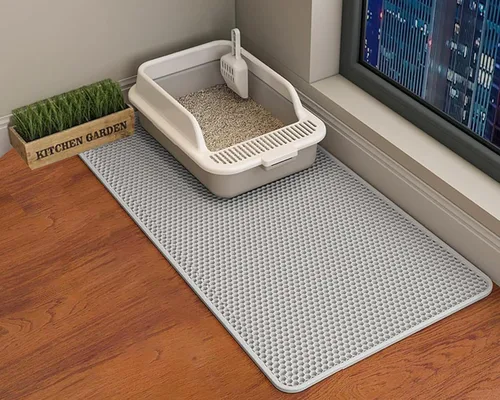 Miniatura 10 de HCY&WLD Tapete para arena de gatos, 45x26/35x24/30x22/24x18 pulgadas, tapete de doble capa para caja de arena de gatos, EVA antideslizante