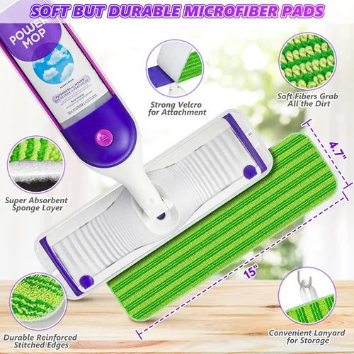 Miniatura 3 de Almohadillas reutilizables compatibles con Swiffer PowerMop – SEVENMAX de microfibra de 15 pulgadas, almohadillas de repuesto para trapeador