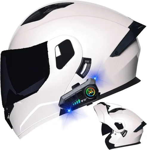 Miniatura 25 de Casco modular Bluetooth para motocicleta, aprobado por DOT, de cara completa, abatible, antivaho, doble visera, casco de motocicleta de calle, LENTE