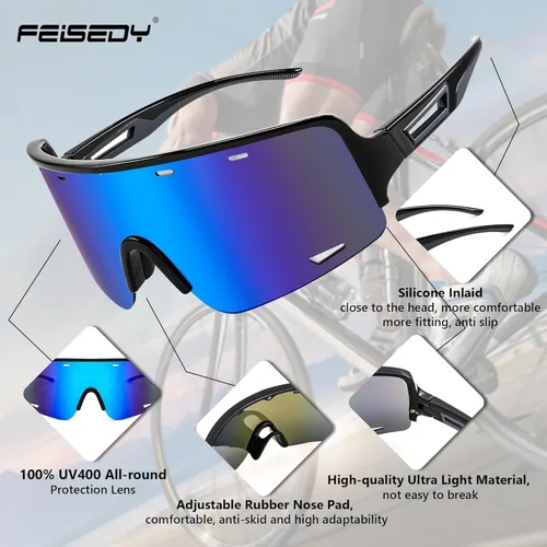 Miniatura 4 de FEISEDY Gafas de sol deportivas para ciclismo, gafas de béisbol para jóvenes, adolescentes, protección UV400 B2974 Negro-Azul