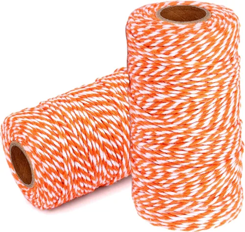 Miniatura 29 de Cuerda de Cordel de Algodón para Panaderos: 2 Rollos de Cordeles para Manualidades y Envolver Regalos - 656 Pies de Cordel Caqui Blanco para Cocina