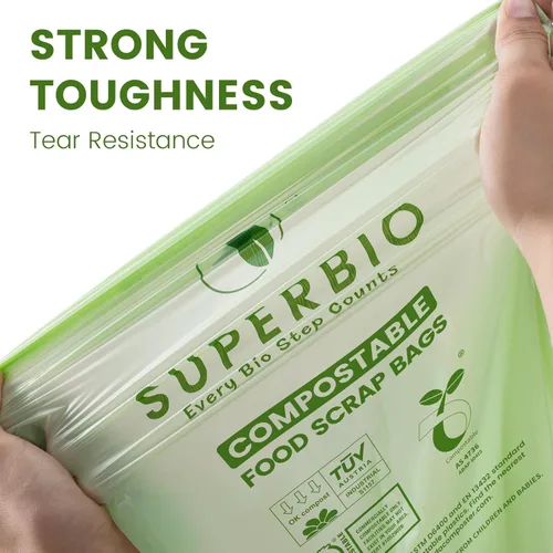 Miniatura 2 de SUPERBIO Bolsas compostables para residuos de alimentos de 2.6 galones, 100 unidades, 1 paquete, bolsas de desechos de alimentos con parte superior