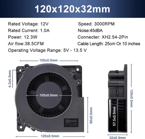 Miniatura 2 de Wathai Ventilador de soplado sin escobillas DC de 120 mm x 32 mm 12 V de alto flujo de aire para radiadores, computadoras de escritorio, consolas