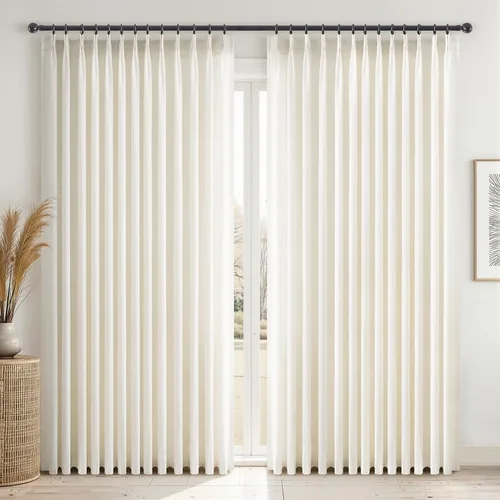 Miniatura 14 de Topfinel 2 paneles de cortinas plisadas de lino beige y blanco de 63 pulgadas de largo, para dormitorio y sala de estar, cortinas semitransparentes