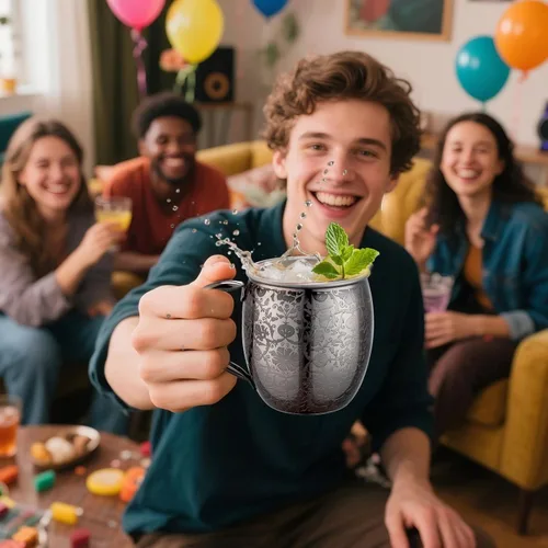Miniatura 3 de UNISWEET Tazas Moscow Mule - 532 ml de cobre chapado, artesanía fina grabada, tazas con revestimiento de acero inoxidable 304, para bebidas frías