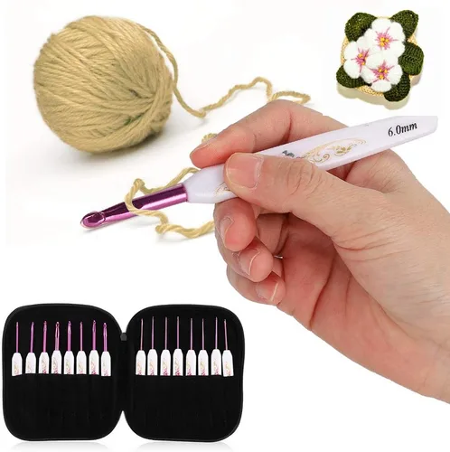 Miniatura 9 de Zerodis Kit de ganchos de ganchillo con estuche, herramienta de tejer de bricolaje, gancho de ganchillo, juego de agujas de tejer de aluminio, juego