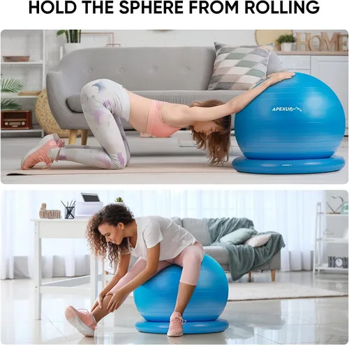 Miniatura 5 de APEXUP Silla de pelota de yoga, silla de pelota de ejercicio con base para oficina, pelota de estabilidad antideslizante, asiento de pelota