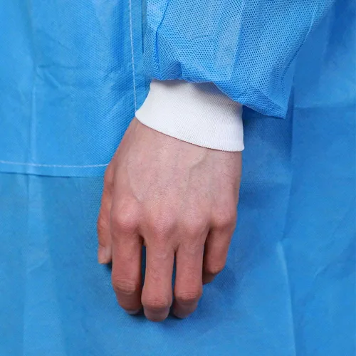Miniatura 5 de Greenour Disposable Lab Coat Blue SMS with Pockets for Adult Knitted Collar and Cuffs Breathable Fluid Resistant