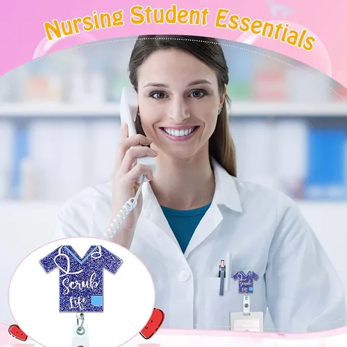 Miniatura 5 de Scrub Life - Soporte para carrete de insignia, azul marino, retráctil, para enfermeras, lindo y divertido clip para insignia, RN LVN LPN CNA