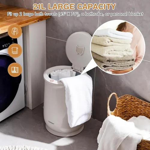 Miniatura 5 de COSTWAY - Calentador de toallas para baño, calentador grande de 21L con tapa abatible, cerradura de seguridad para niños, apagado automático de 1H